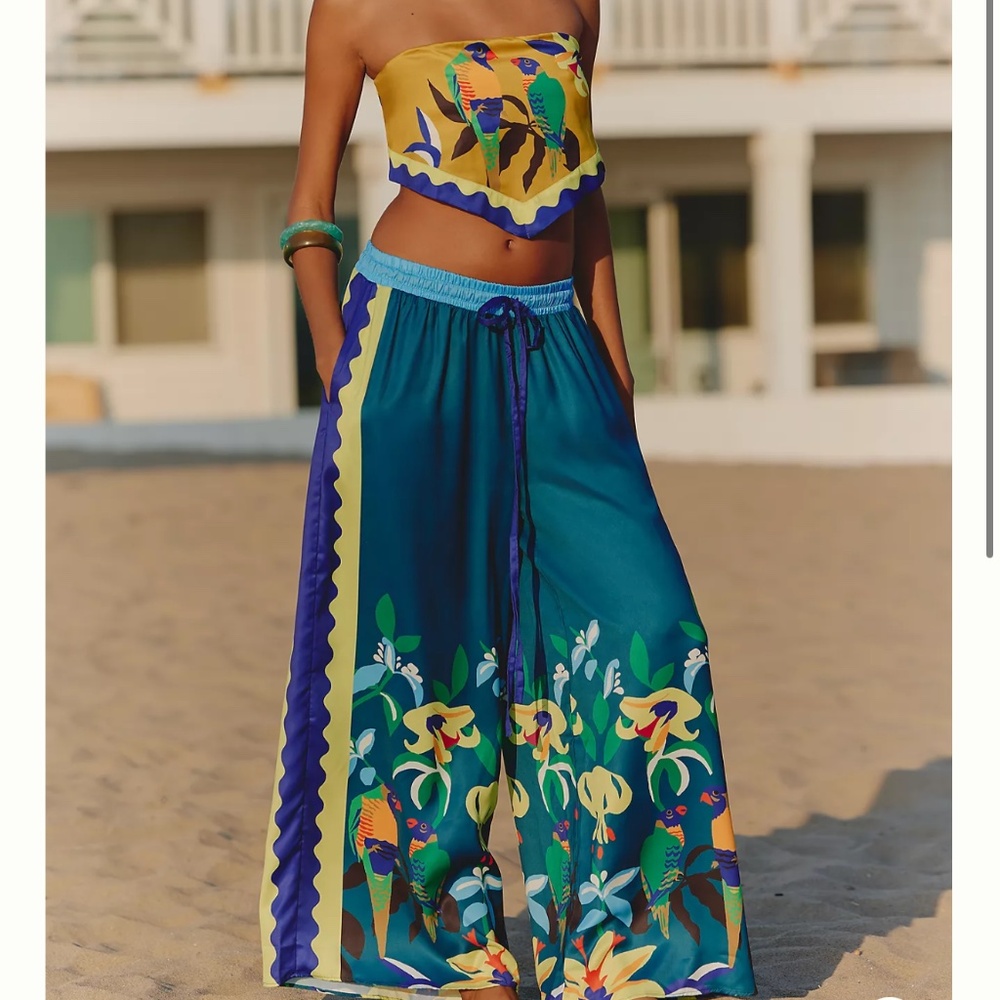 NWT Celandine X Claire Colin Anthropologie Tropical Scarf Top + Pants Set XS